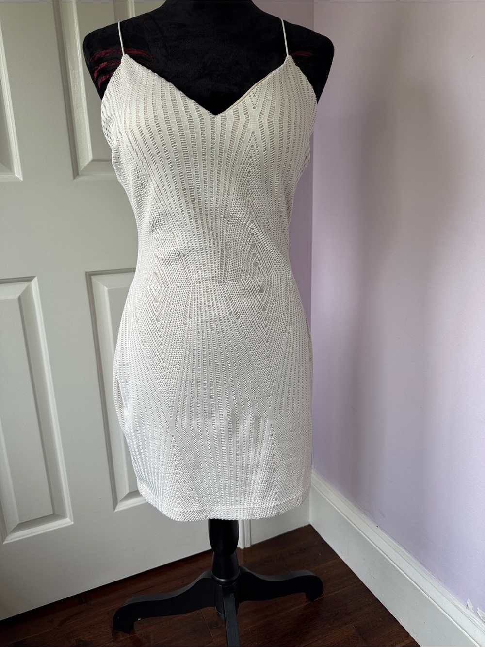 Cream Crochet Slip Dress with Spaghetti Straps